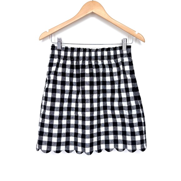 J. Crew Black & White Gingham Plaid Linen Cotton Pull On Mini Skirt Size 2 - Picture 1 of 12
